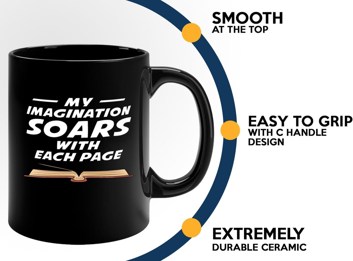 Book Lover Coffee Mug 11oz Black -Imagination Soars - Writer Editor Bookish Librarian Bibliophile Bookish Grammar Philosophers