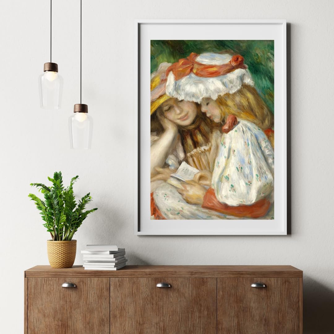 Two Young Girls Reading a Book Painting by Pierre Auguste Renoir 24"X30" Image Size on CANVAS Fine Art Print Poster Shipped Rolled-up