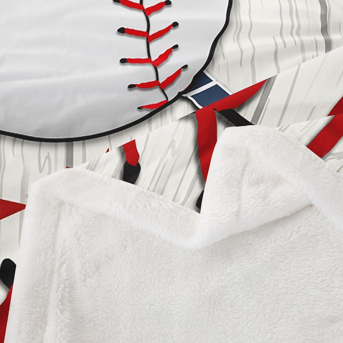Baseball Print Bed Blanket Vintage Wood Throw Blanket Lightweight Soft Cozy Luxury White Red Navy Fleece Blanket Sports Flannel Blanket for Sofa Bedroom Office Travel All Season(Twin 60"x80")