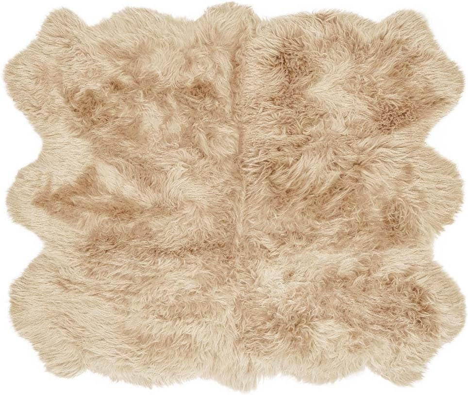 100% Genuine Sheepskin Rug 5x6 Ft – Premium Light Beige Lambskin Area Rug – Soft, Fluffy, Natural Wool – for Bedroom or Living Room – Made in Argentina