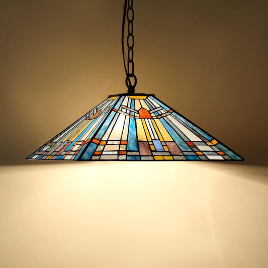 Tiffany Pendant Light Fixtures Hanging Lamp 2 Lights 16 inch Large Mission Style Vintage Stained Glass Pendant Hanging Lighting for Kitchen Island Dining Room Bedroom