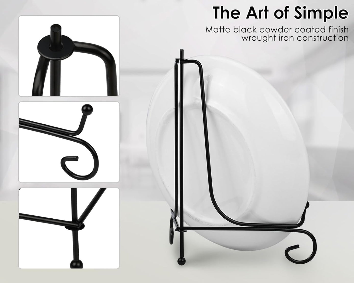 DS. DISTINCTIVE STYLE 6-Piece Metal Tabletop Display Stands - 3 Sizes (4, 6, 8 Inch) Black Picture Frame Holder for Plates, Paintings, Books, etc.