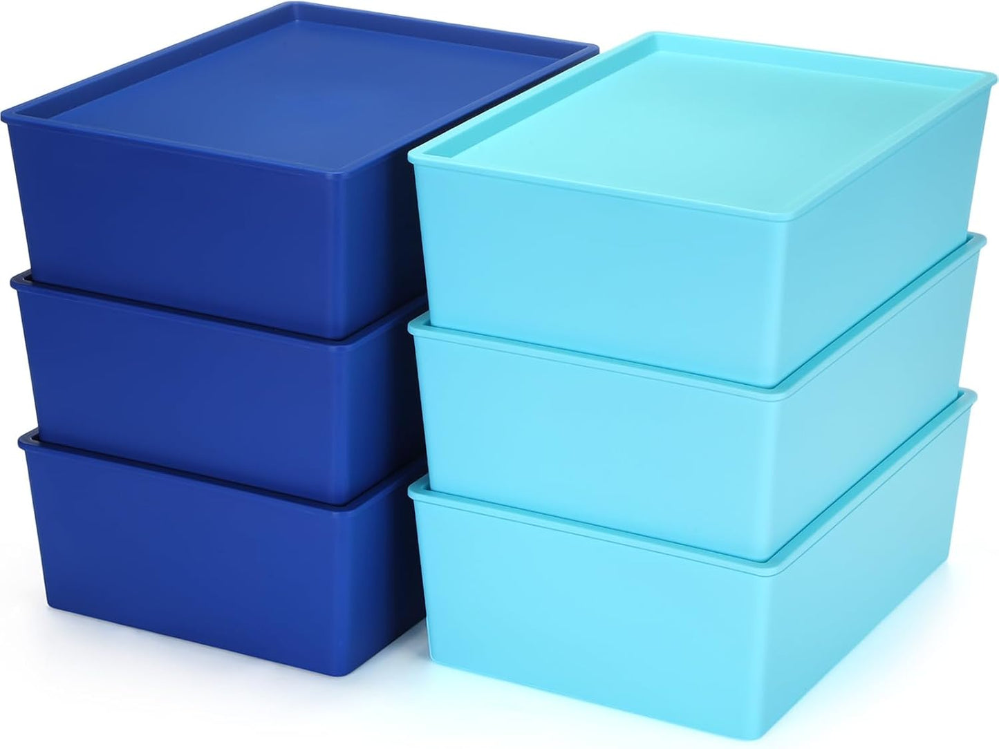 Menkxi 6 Pcs Large Plastic Storage Bins with Lids 14.4 x 10.4 x 5.1 Inch Stackable Storage Containers Decorative Cubby Organizer for Clothes Shelves Garage Closet Office (Blue Series)