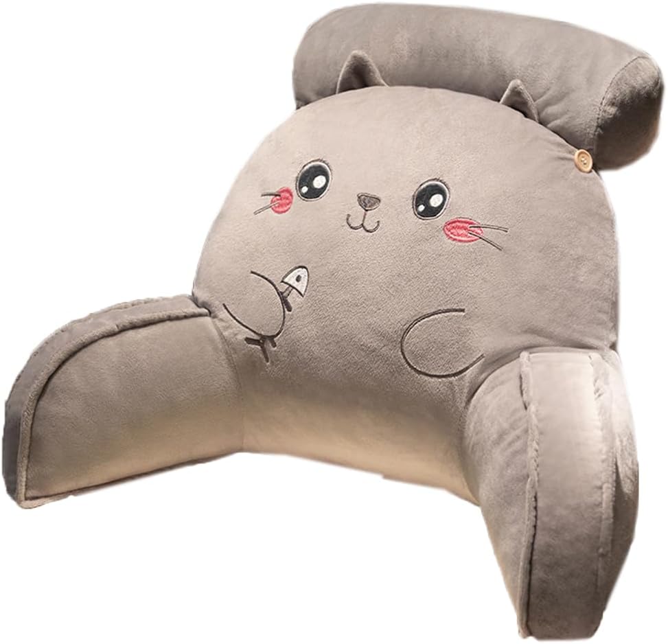 Cute Cartoon Bed Rest Reading Pillow Office Chairs Car Lumbar Back Cushion Soft Sofa Reading Rest Waist Support Pillow (Gray cat, 65×40×20CM/25.59"×15.7"×7.87")