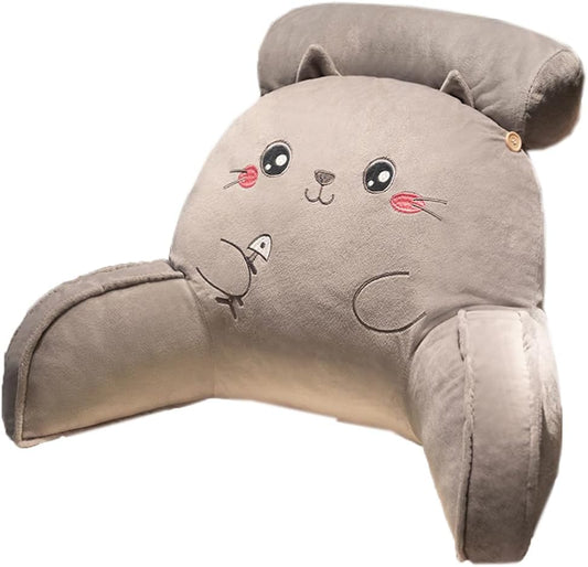 Cute Cartoon Bed Rest Reading Pillow Office Chairs Car Lumbar Back Cushion Soft Sofa Reading Rest Waist Support Pillow (Gray cat, 65×40×20CM/25.59"×15.7"×7.87")