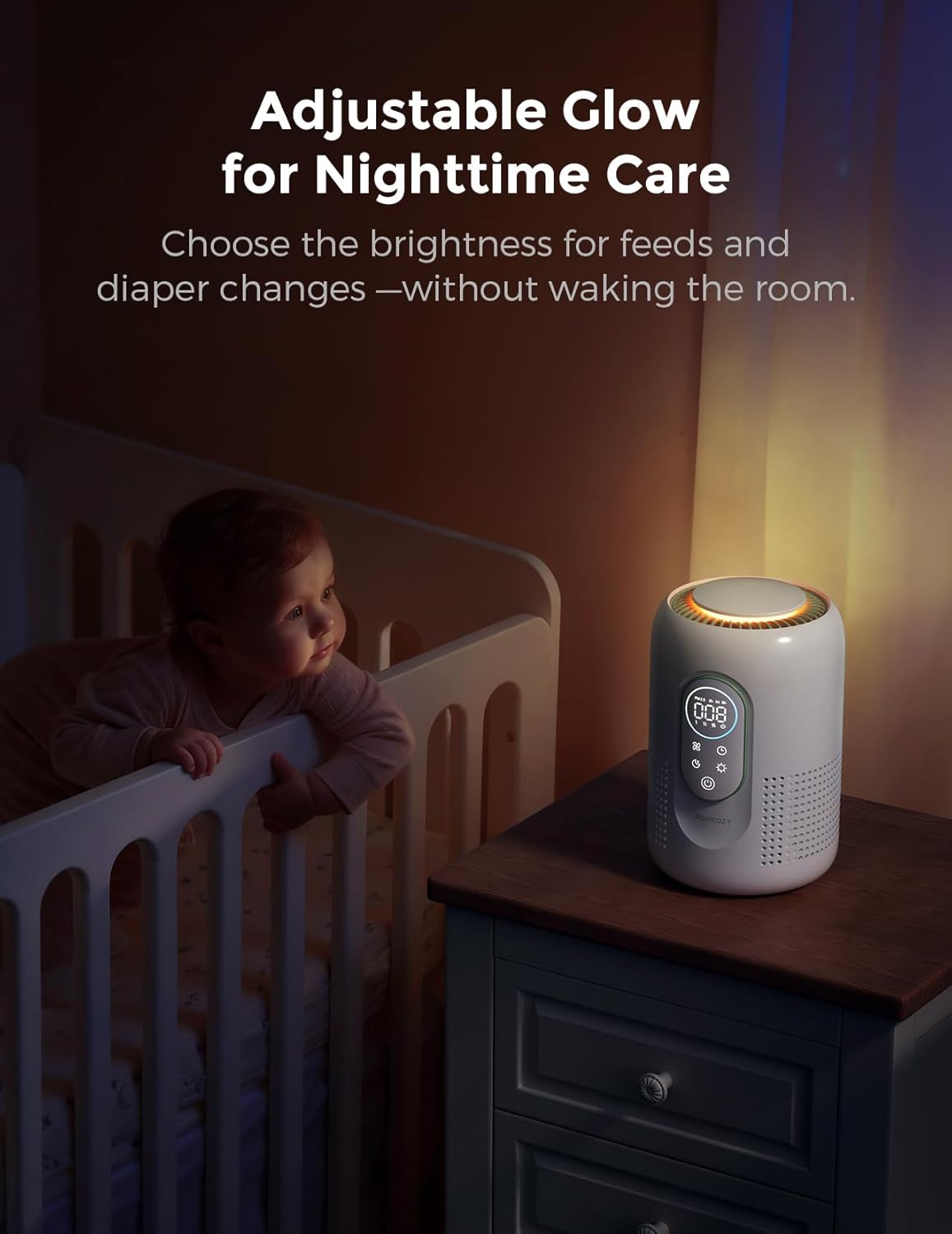 Momcozy Air Purifier, Baby Air Purifier for Bedroom Home Nursery, 4-in-1 HEPA Filter Purifier for Bedroom with 4 Fan Speeds, 21 dB Sleep Mode, Dimmable Night Light, Small Purifier for Home Pets & Baby