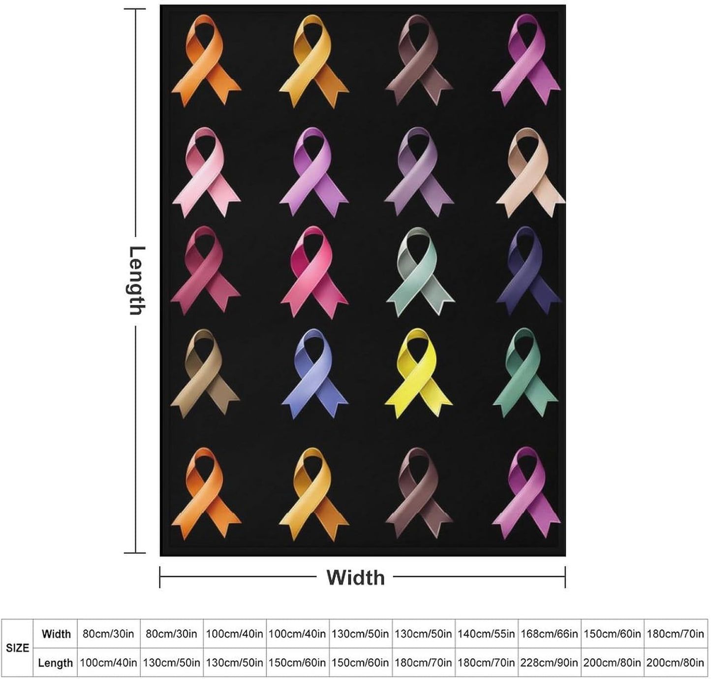 Colorful Breast Cancer Awareness Ribbon Throw Blanket for Couch Bed Plush Cozy Fuzzy Flannel Blanket for All Season 66"x90"