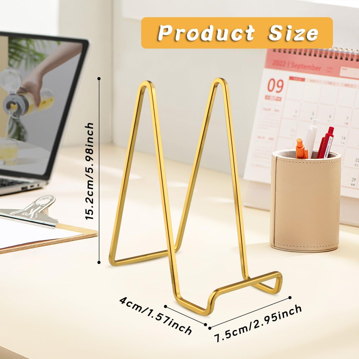 4 Pcs 6 inch Picture Stands Metal Plate Holder Frame Display Stand Photo for Picture Decorative Plate Book Art Decor - Gold