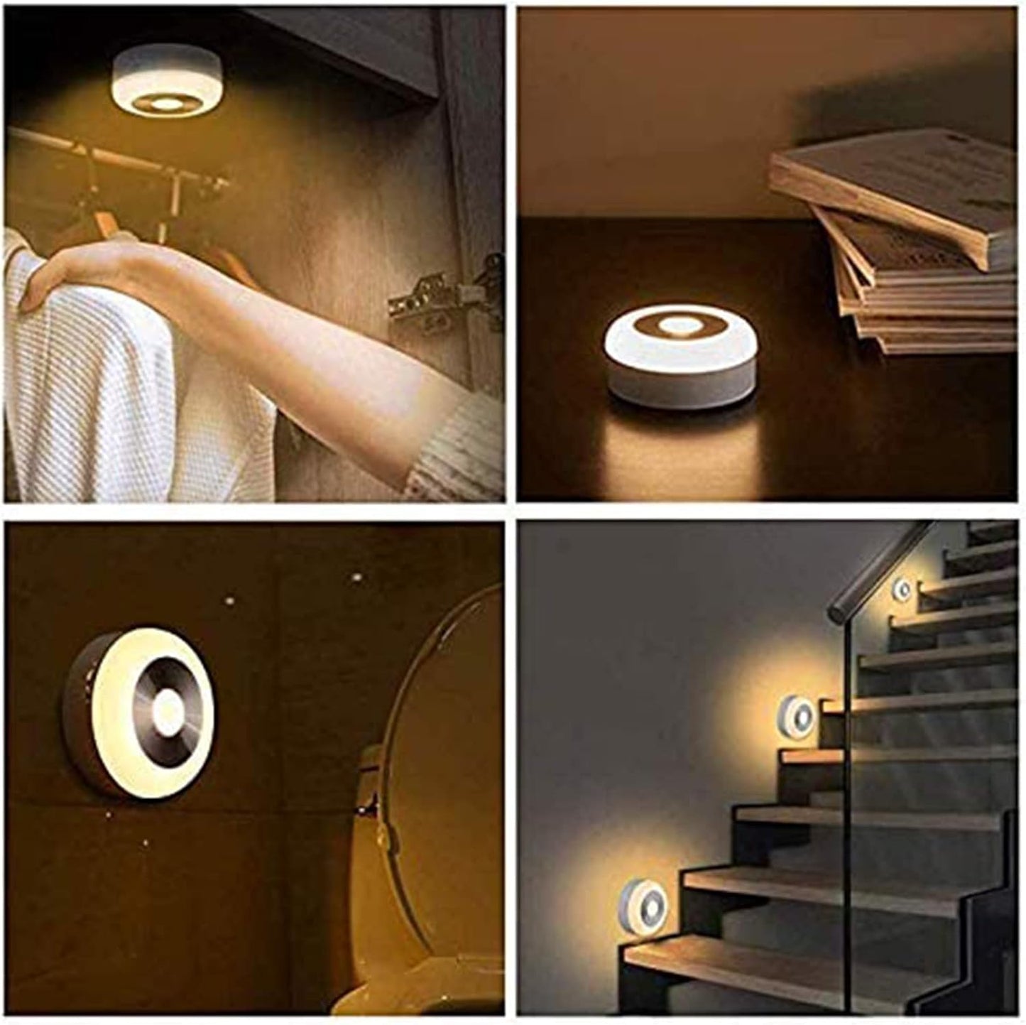Motion Sensor Night Light, Rechargeable Warm White LED Stick-On Closet Light with Dusk to Dawn Sensor for Wall, Stairs, Cabinet, Hallway(2 Pack)