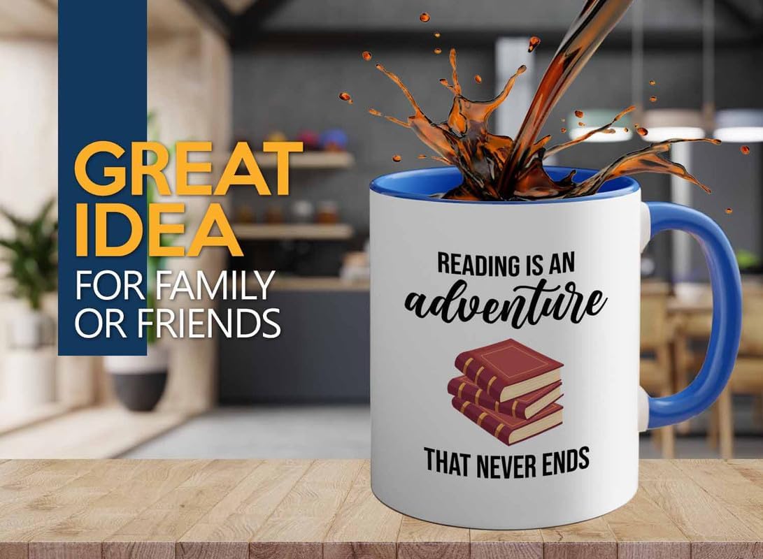 Bookish 2Tone Mug 11oz Blue -Reading is an adventure - Novel enthusiast Book Club Librarian Book Lover Writer Reader Bibliophile