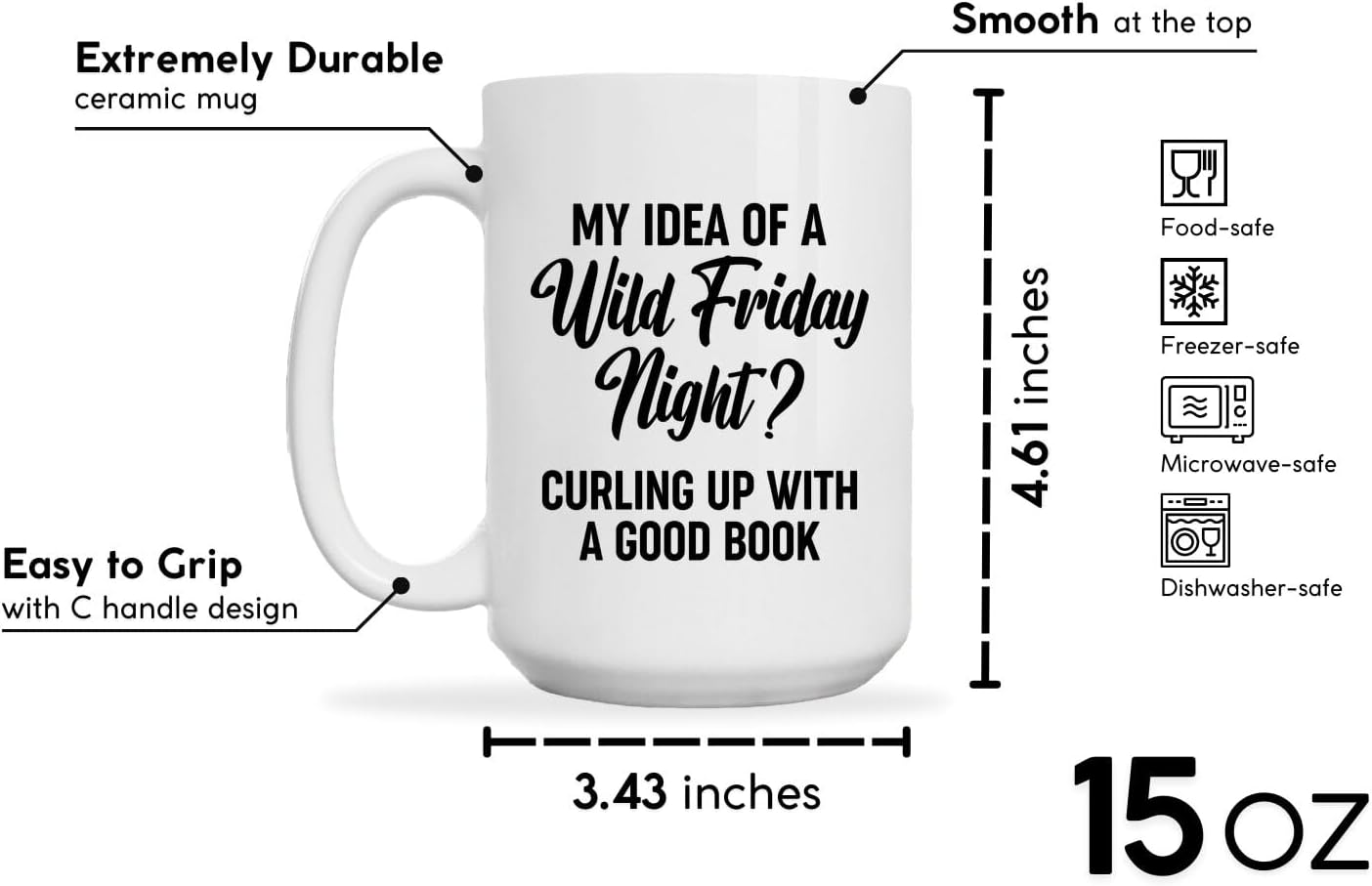 Book Lovers Coffee Mug 15oz White -Friday book - Book Reader Bookworm Addict Bookish Librarian Nerd Gifts Decor for Men Women