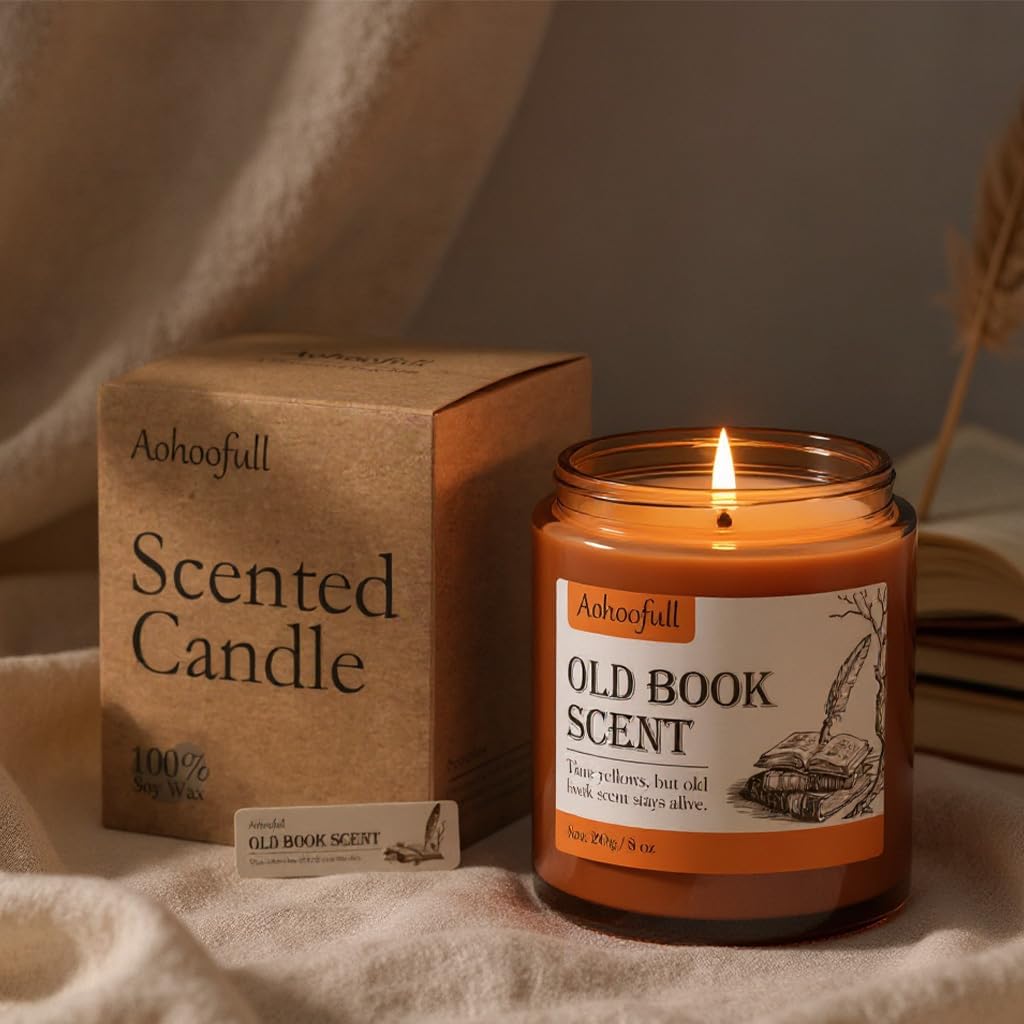 Scented Candles Gifts for Book Lovers, Soy Wax Candles,Fall Candle Inspired Gift Ideas for Readers,Women, Bookworm, Librarian, Men, Friend, 8 oz