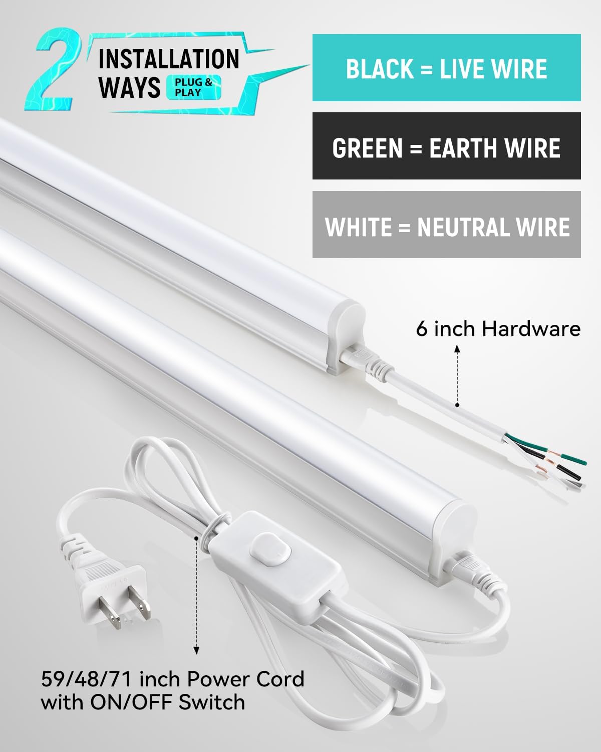 (6 Pack) 4FT T5 LED Integrated Fixture, 6500K,20W,2300LM(Super Bright White) Linkable LED Shop Light,Garage Ceiling and Cabinet Light,Strip Light,Corded Electric with ON/Off Switch