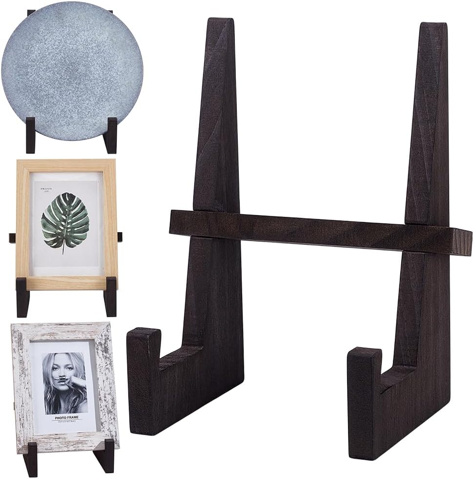 WADORN Plate Display Stand, 8.9 Inch Wood Plate Holder Stands for Display Wooden Decorative Picture Frame Holder Decorative Table Top Easels for Dish Photo Platter Plaque Diploma Awards Book, Coffee