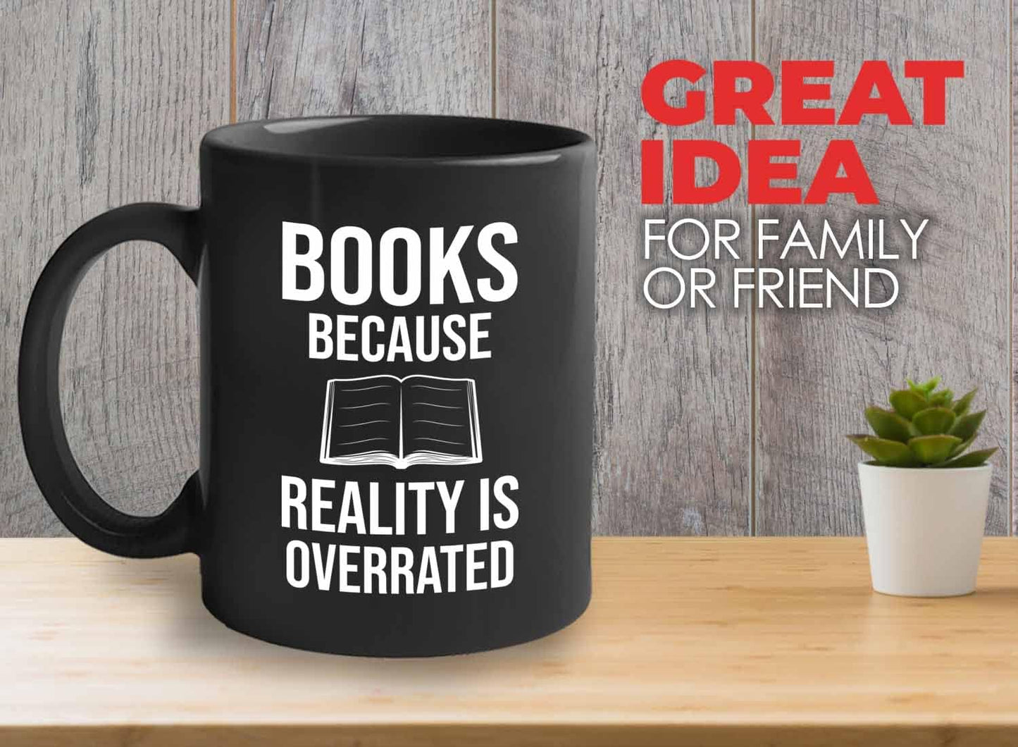 Bubble Hugs Writer Coffee Mug 11oz Black - Books Because Reality is Overrated - Reading Book Lover for Bookworm Bibliophile Librarians Author Readers Bookish