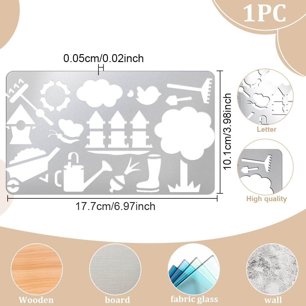 UNICRAFTALE Retro Metal Stencils for Wood Burning Stainless Steel Reusable Template Garden Stencils for Engraving Painting Embossing Journaling Bookmark DIY