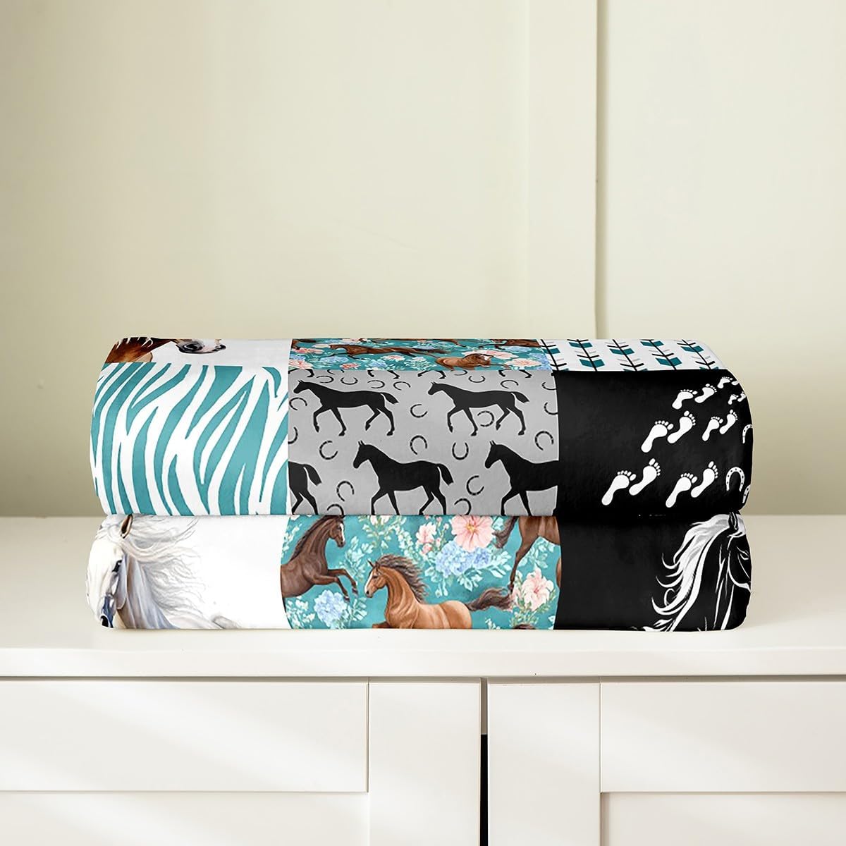 Erosebridal Horse Bed Blanket Twin 60x80,Western Farmhouse Horse Blanket for Girls,Boho Arrow Teal Zebra Stripe Throw Blanket for Kids Boys Women,Rose Flower Rustic Cowboy Fleece Blanket Black White