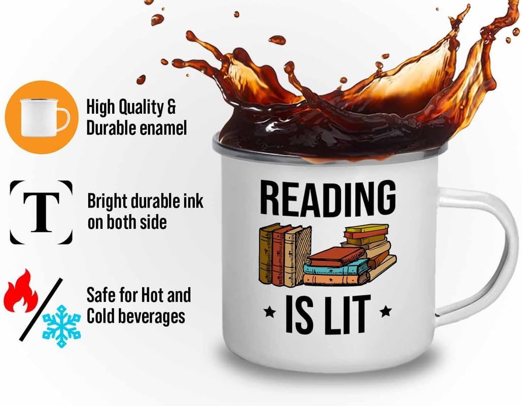 Reading Bookworm Camper Mug 12oz - Reading is Lit - Reading Reader Book Worm I Know Things Book Addict Book Lover Bookish Novelist Librarian Writer