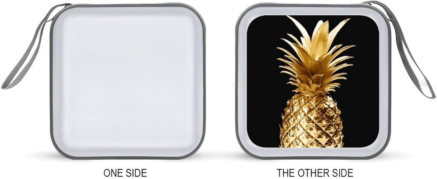 Gold Pineapple CD Case 40 Capacity Case Zipper CD Collection Bag with Handles Cover DVD Storage Hard Plastic DVD Disc Cases Storage Binder for Car Home Office Travel