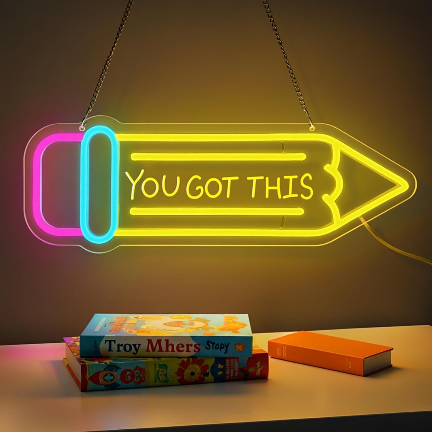 Pencil Neon Sign Dimmable Motivational Led Neon Light for Wall Decor USB Powered LED Sign for Inspirational Classroom Office Library Kids Wall Art Bedroom Classroom Backdrop Sign