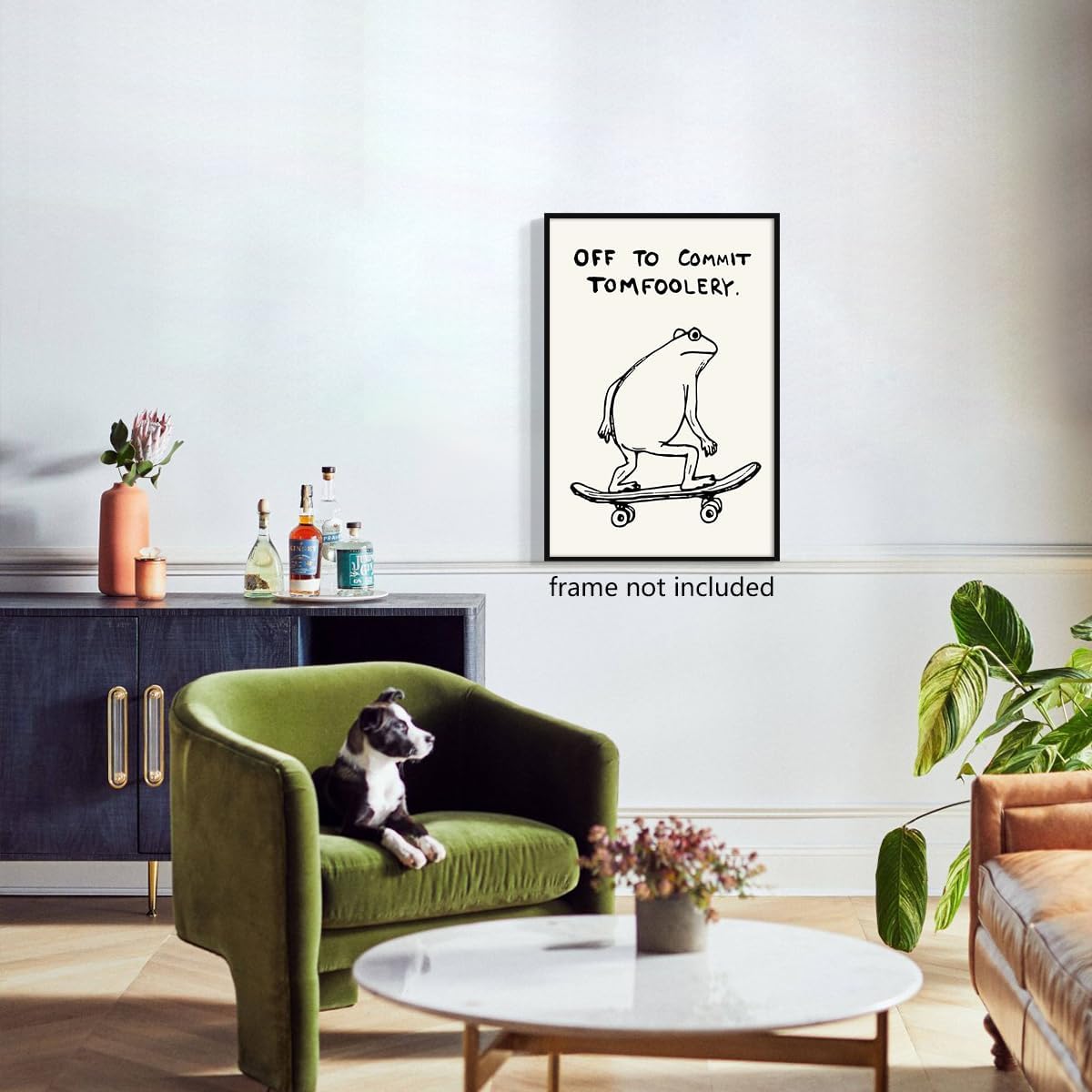 Xianyojafa Frog Poster, Quote Off To Commit Tomfoolery Canvas Wall Art, Cool Skateboard Frog Print, Funny Animal Posters for Room Aesthetic 16x24in Unframed