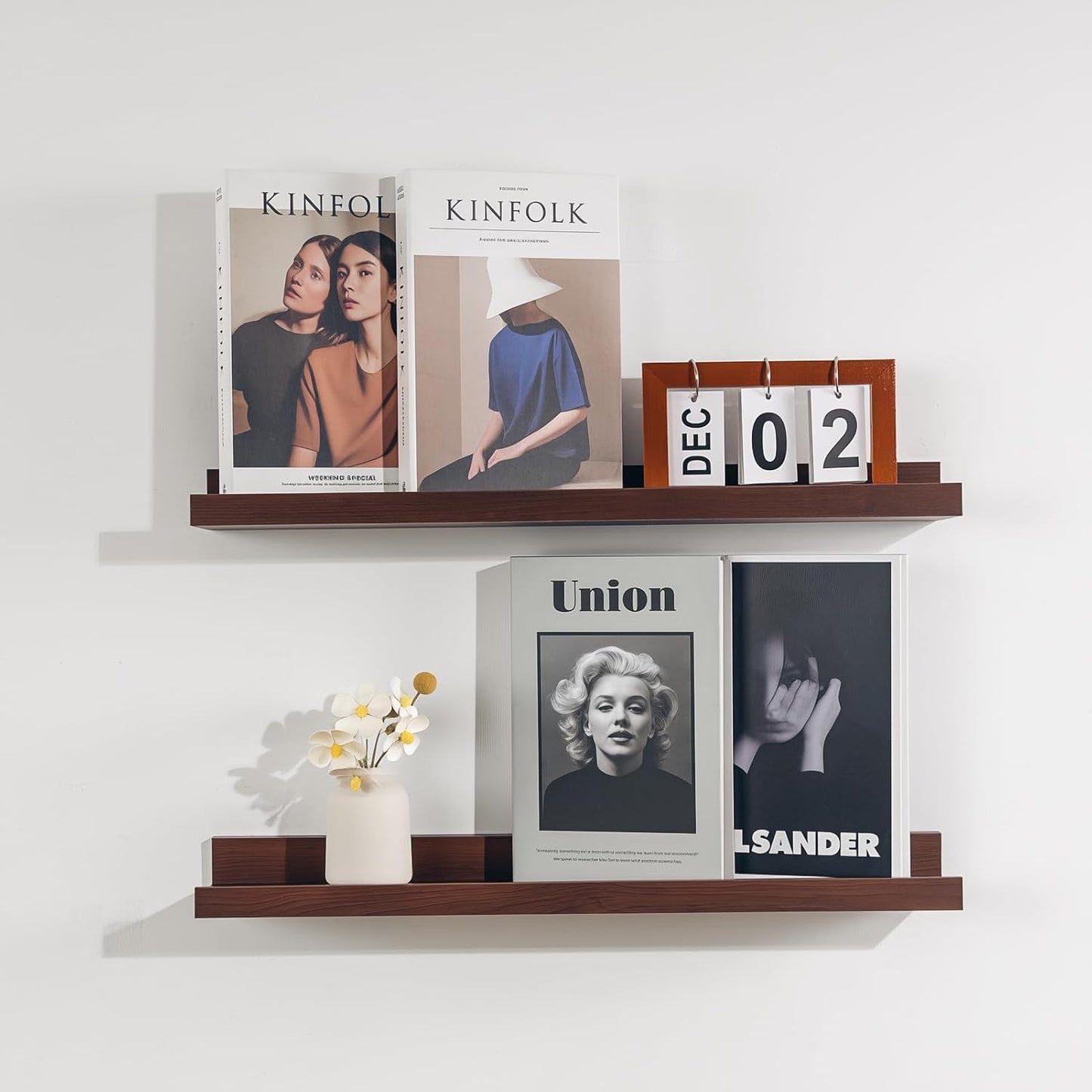 NEXHOME PRO Floating Shelves for Wall Set of 2,24 Inches Picture Ledge Shelf, Kids Bookshelf Wall Mounted for Living Room Bedroom Bathroom Kitchen, Easy Install,Walnut