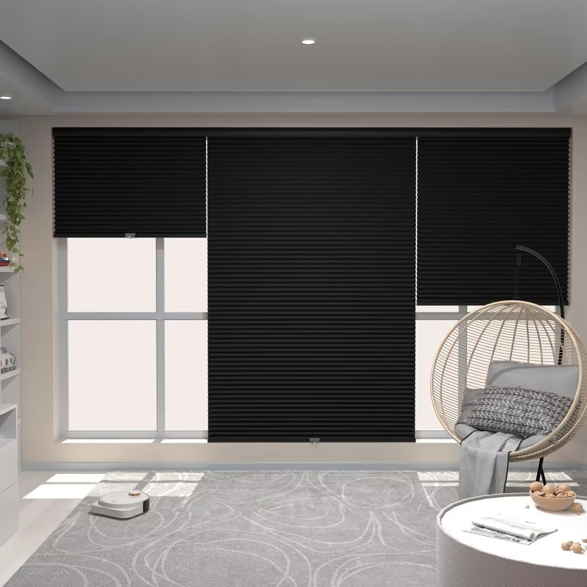 MYshade Cordless Blackout Window Blinds & Shades Pull Down Room Darkening Window Shades Light Blocking Honeycomb Cellular Shade for Indoor Windows Easy to Install 49 inch Wide, H72 Black Blinds