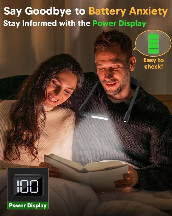 Reading Light Mothers Day Gifts: Upgraded Neck Light with Power Display & Timer, 80Hrs Rechargeable Book Lights for Reading at Night, Mothers Day Gifts for Mom Wife Nana, Knitting Crochet Accessories