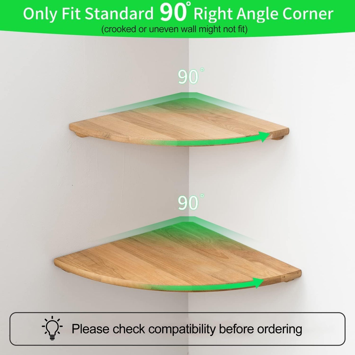 Corner Shelves, Floating Corner Shelf, Set of 2 7inch Solid Oak Wood Wall Shelves, Round End Wall Mount with Wire Hole Shelving for Small Plant for Bedroom Kitchen, Living Room