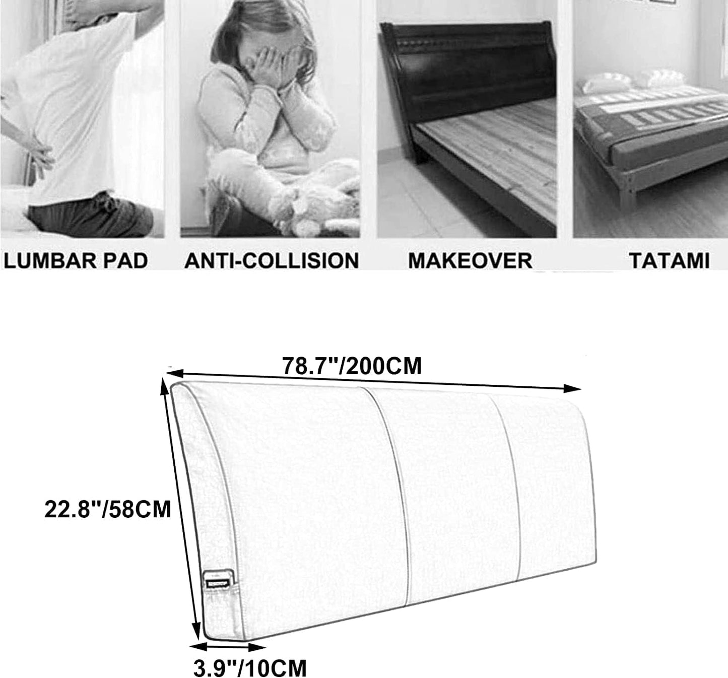 Large Reading Pillow Leather Headboard Backrest Rest Cushion,Rebound Sponge FillingUpholstered Lumbar Pad Washable Cover(Size:No headboard 78.7"/200cm,Color:B)