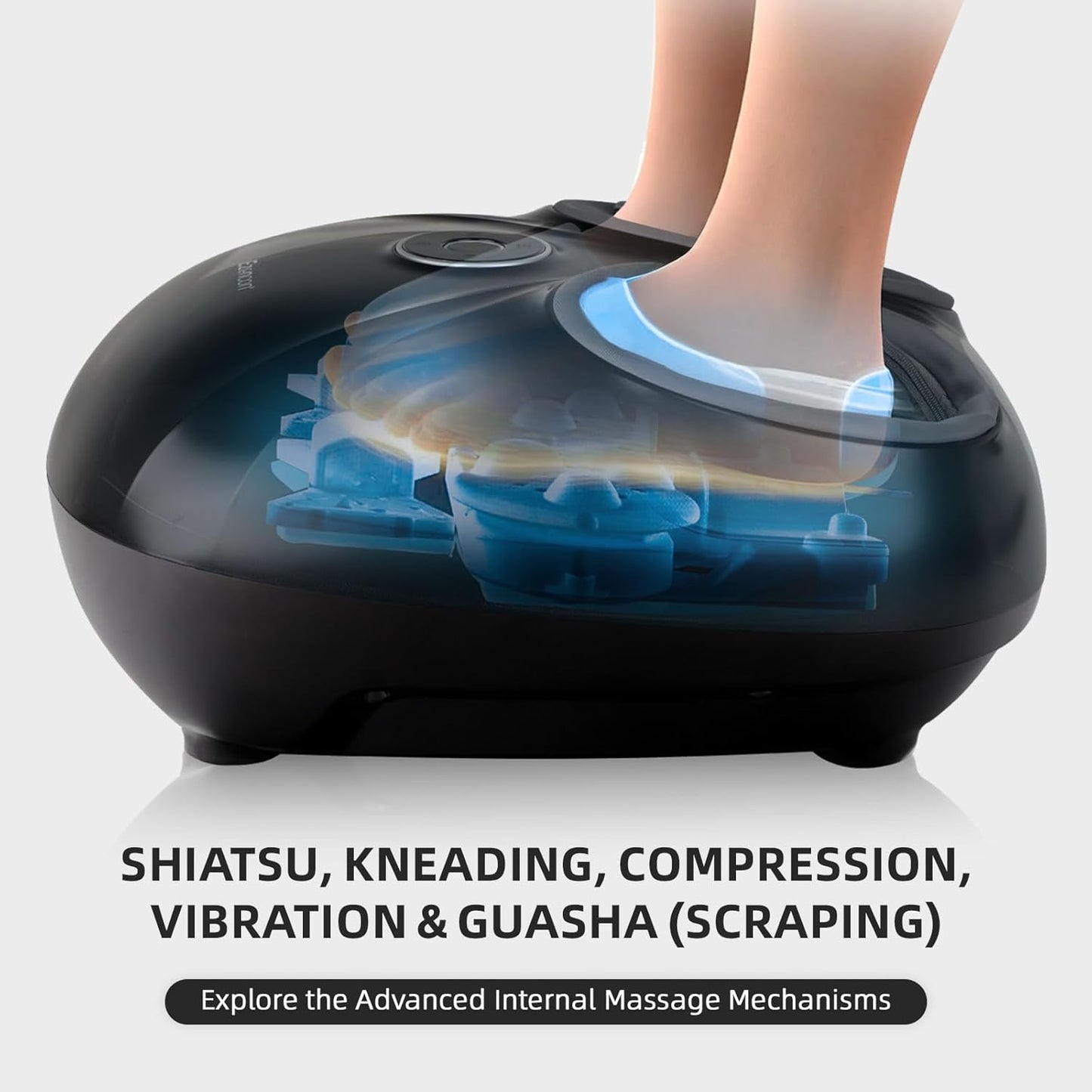 Heated Foot Massager with Shiatsu Kneading/Scraping/Vibration - 3 Modes, 4 Heat Levels, Remote & 2 Memory Slots - Fits US Size 5-11.5, Suitable for Home/Office After Long Standing