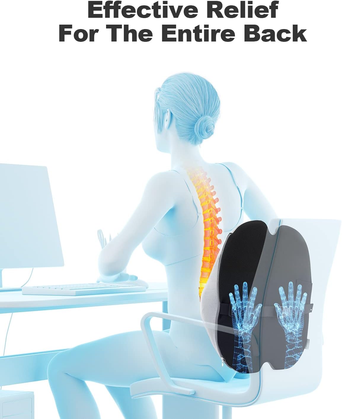 Lumbar Support Pillow, Back Support Pillow for Chair, Memory Foam Car Seat Back Pillows for Back Pain Relief, Ergonomic Design, Perfect for Home Office Desk Chairs,Plane-No Vibrating Version