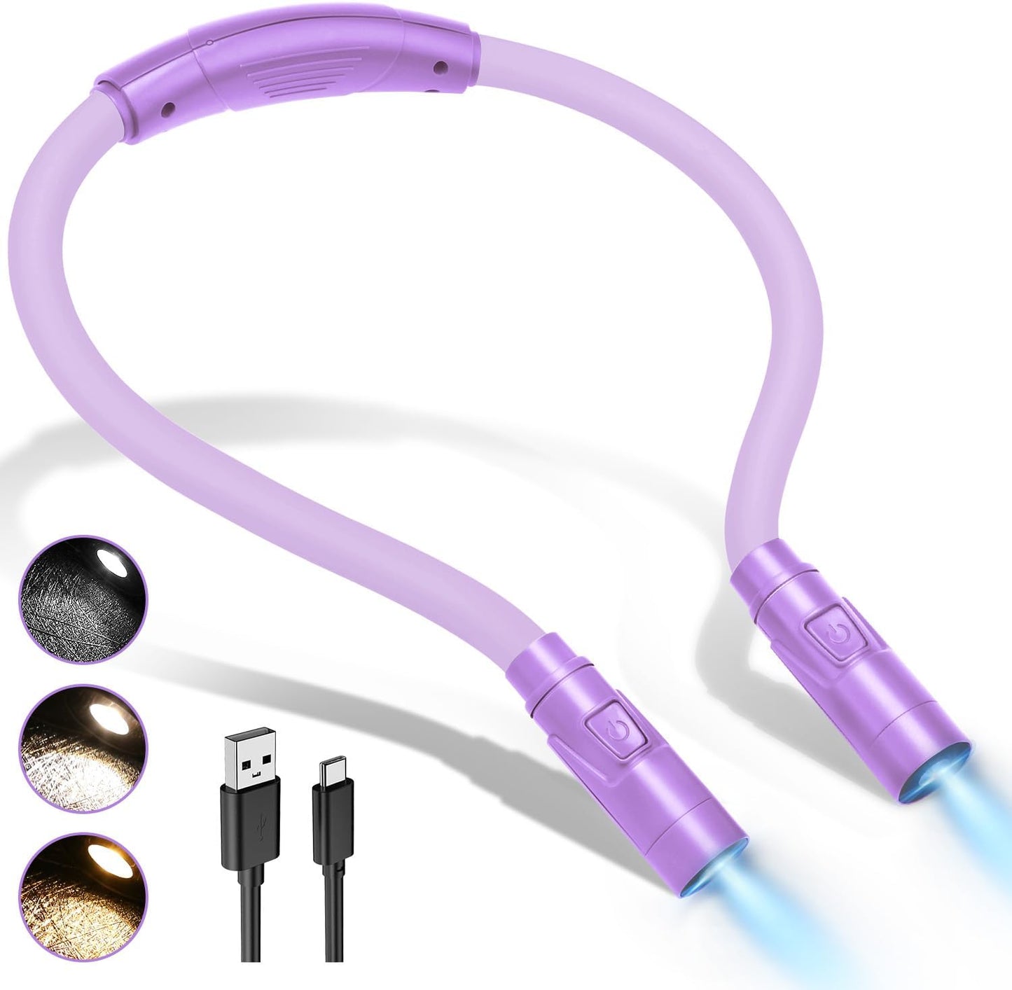 LUXJET Reading Light for Neck, 3 Colors & 6 Brightness Levels, Rechargeable Hands-Free Book Light with Flexible Gooseneck, 80Hrs for Night Reading, Eye-Caring Gift for All Ages