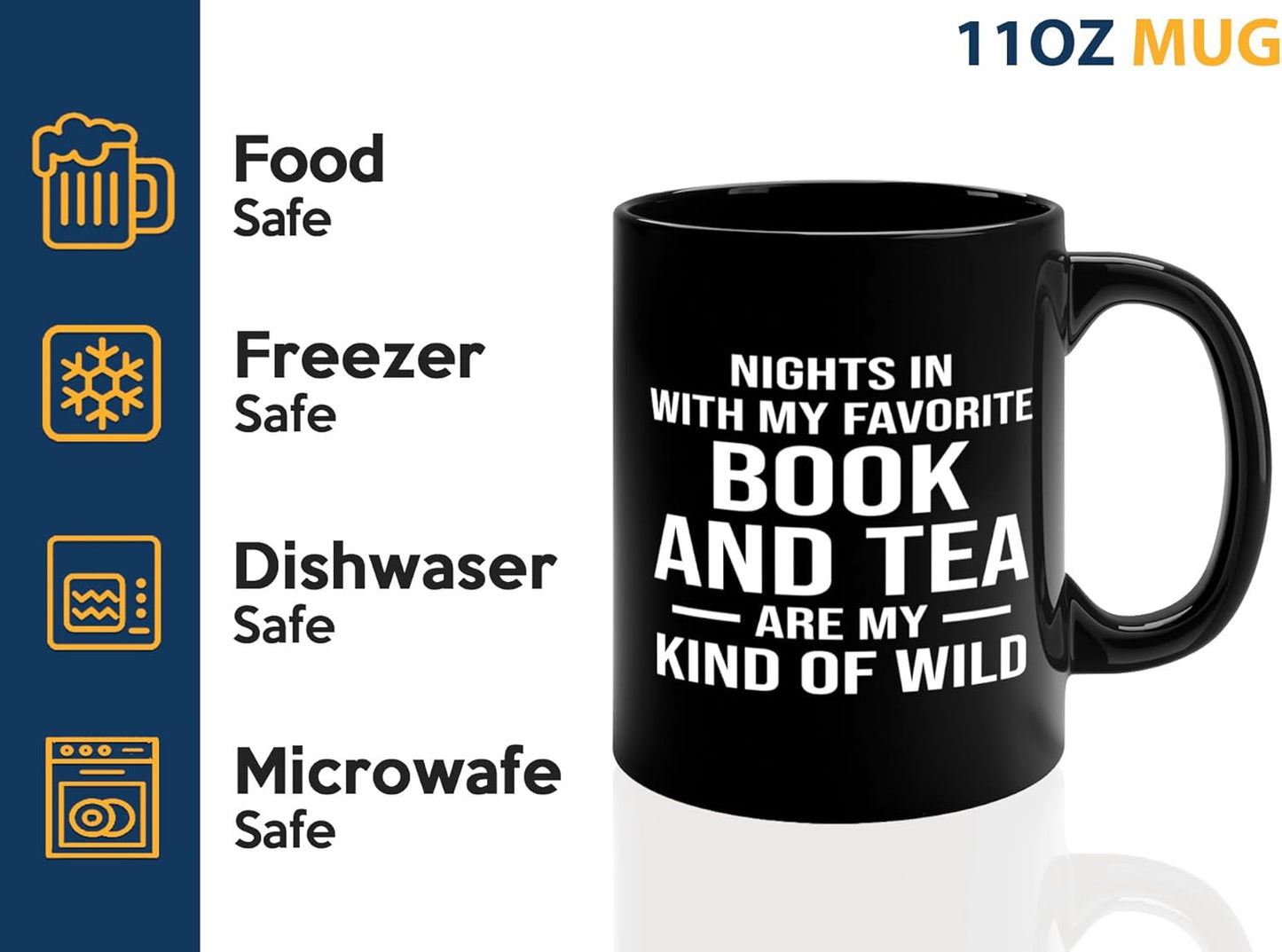 Book Lover Coffee Mug 11oz Black -Book and Tea - Gift For Poets Bookish People Bibliophile Librarian Book Club Reader