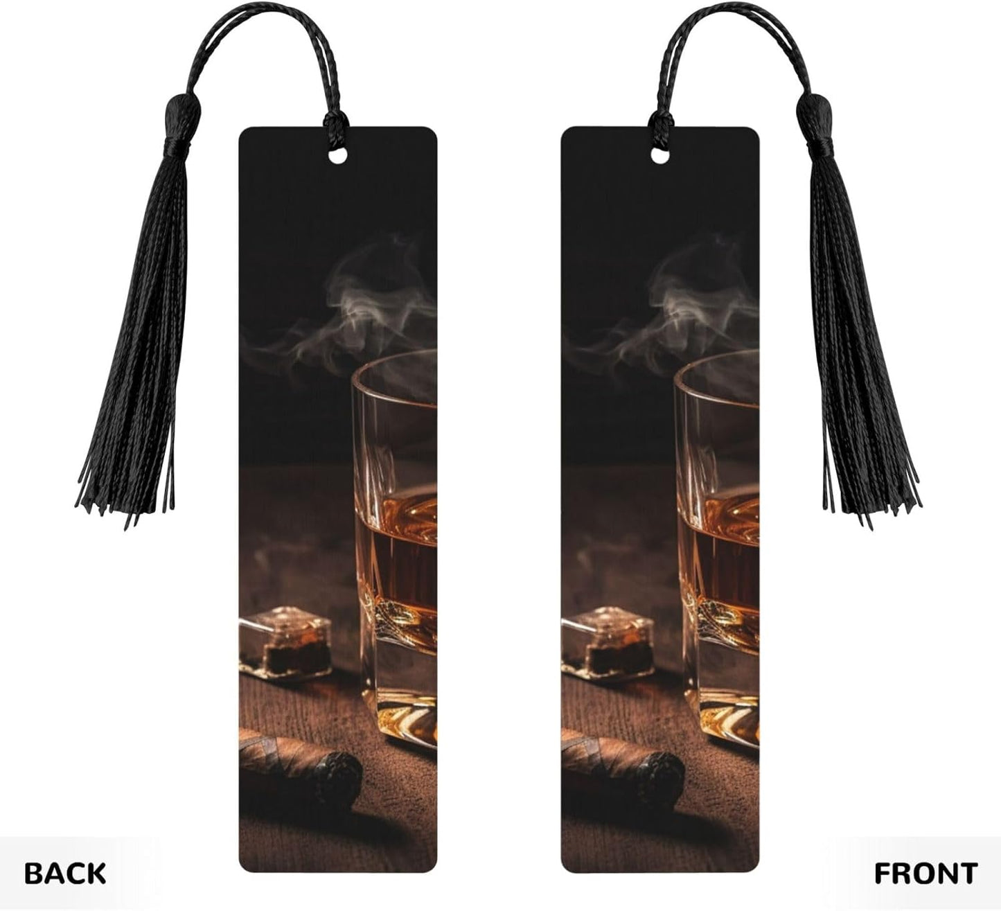 Cigar & Whiskey Bookmark, Wooden Bookmarks for Book Lovers Handmade Wood Book Mark with Tassel Reading Page Markers Ornament Wooden Gift Tags Labels for Craft Decorations