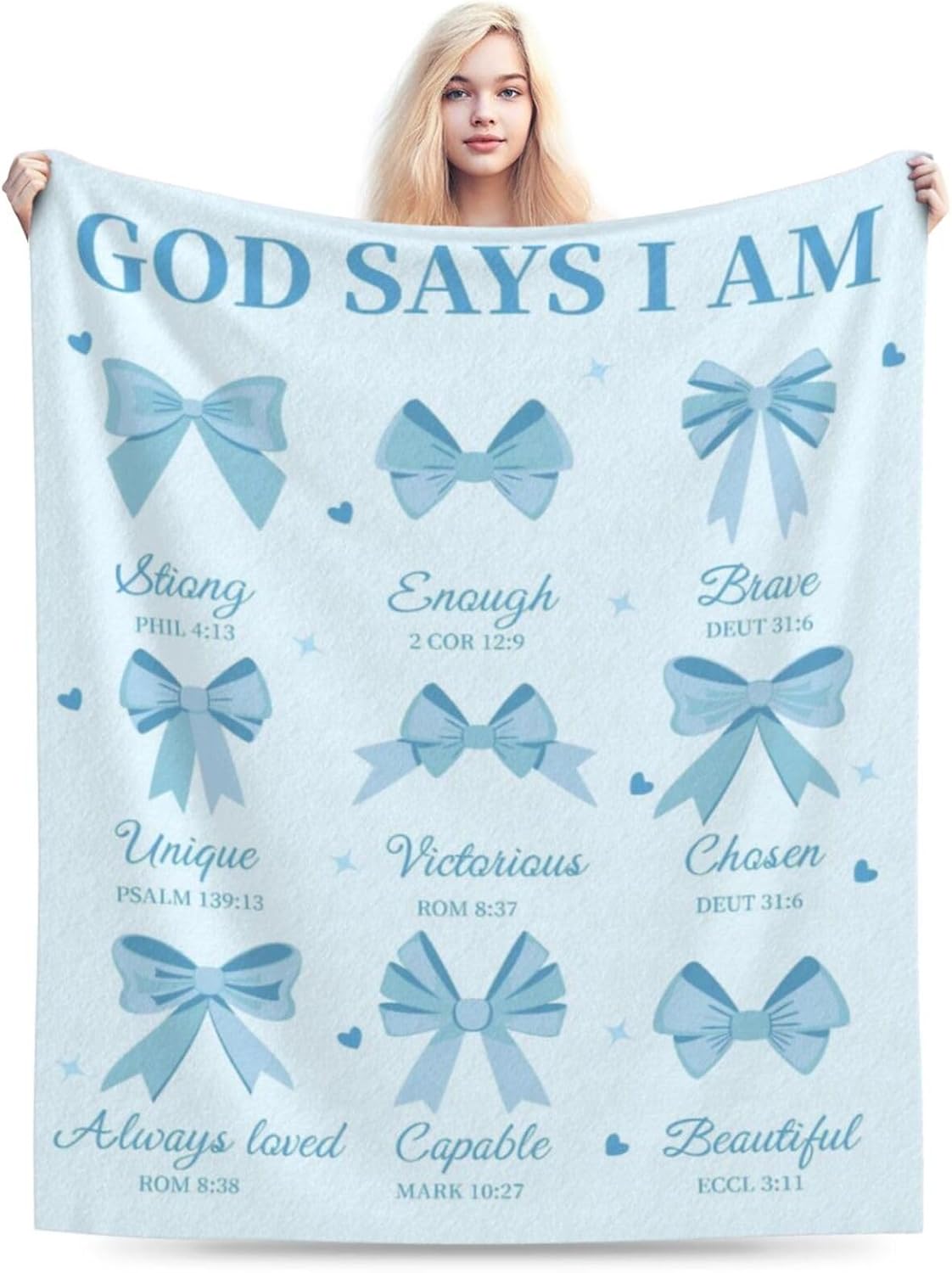 Christian Gifts for Women Blanket – Inspirational Bible Verse Throw with Bowknot Design, Religious Faith Encouragement Blanket for Mom, Grandma, Wife, Daughter, Friends, Birthday, Christmas