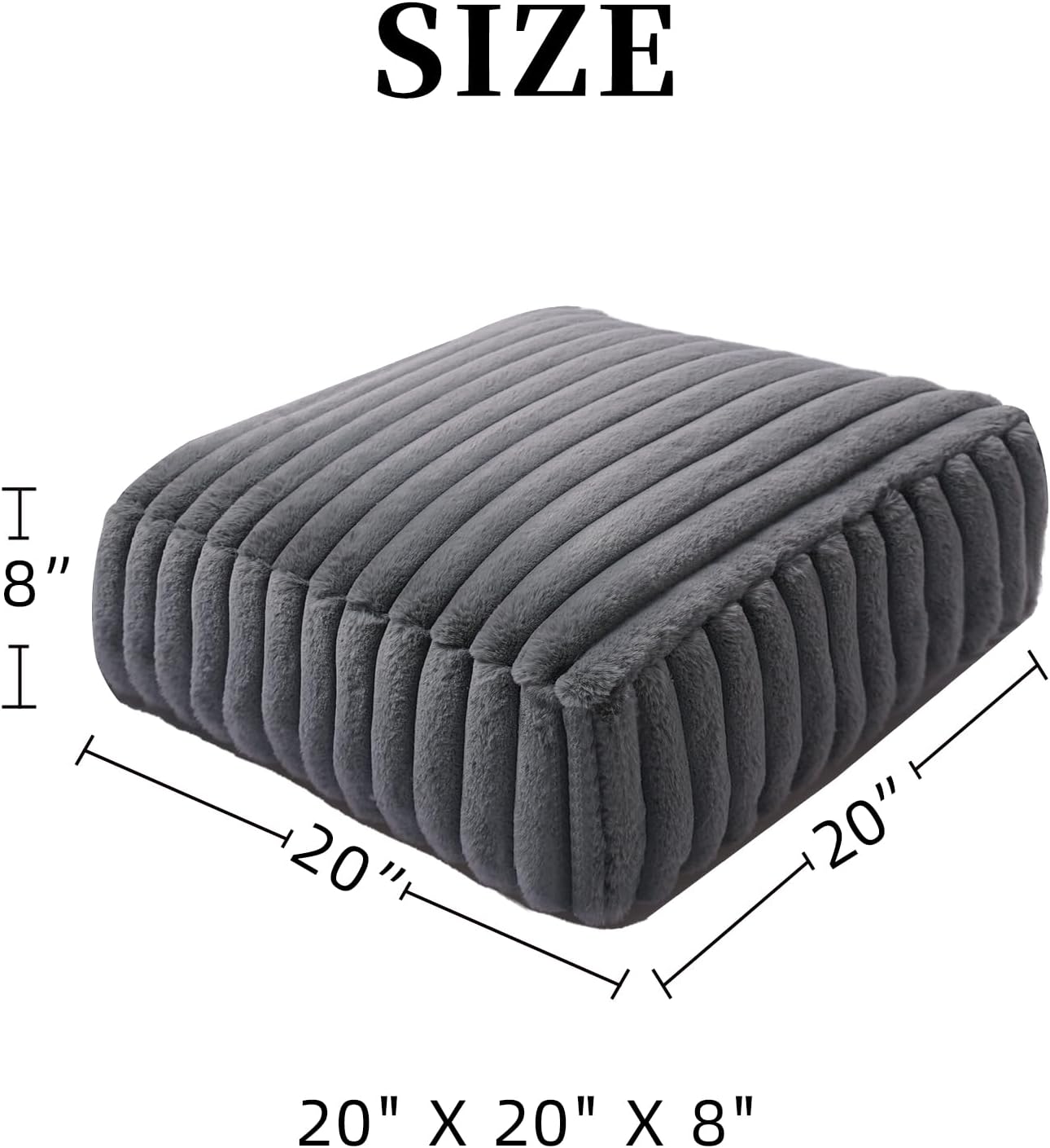 Unstuffed Pouf Ottoman Cover Soft Storage Extra Seat Farmhouse Comfortable Bohemian Poufs Accent Footrest 20x20x8 Inches for Living Room Bedroom Study Nook (Gray B, Square)