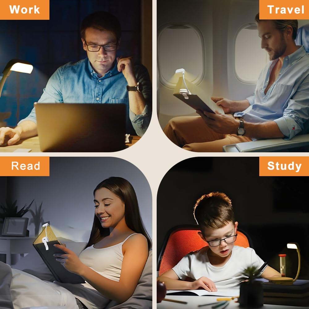 Book Light, Rechargeable Mini Clip on Reading Light with 3 Colors & Foldable Hose, Dimmable LED Book Night Light for Reading in Bed at Night, Gifts for Readers Book Lovers Women Men Kids (White)