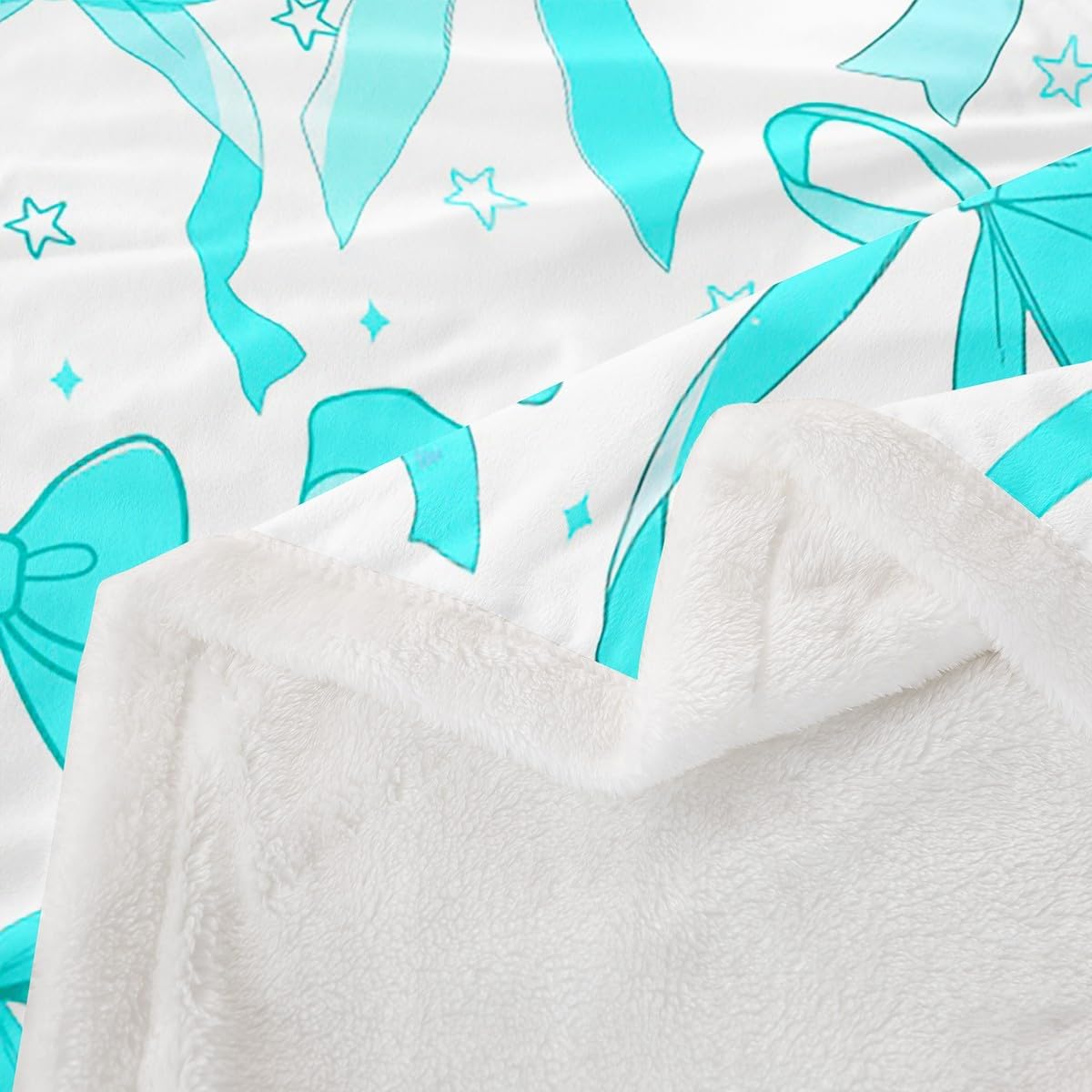 Feelyou Teal Blue Bowknot Decoration Soft Cozy Fleece Blankets 50x60 Inches for Girls Adults Watercolor Teal Bow Kids Kawaii Throw Blankets Dreamy Princess Style Fleece Flannel Throws