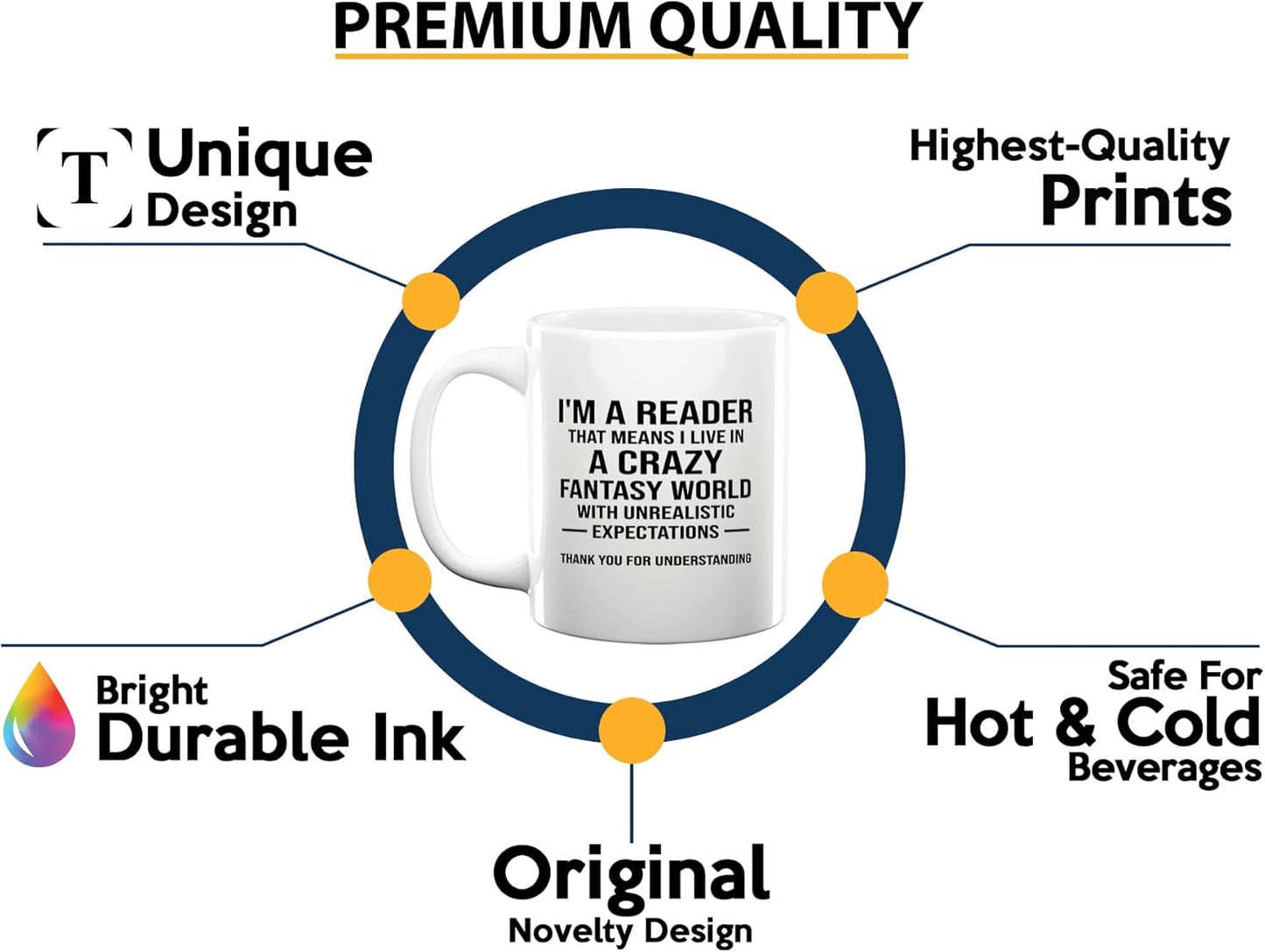 Book Lover Coffee Mug 11oz White -Crazy Fantasy World - Gift For Poets Bookish People Bibliophile Librarian Book Club Reader
