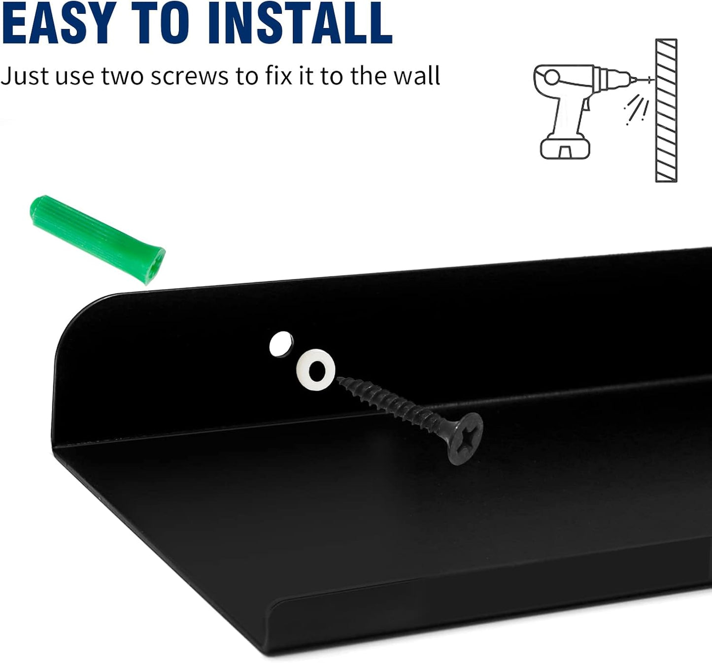 Anxingo Floating Shelves Wall Mounted Bathroom Shelf, Metal Wall Mounted Small Display Shelves, Floating Wall Shelves Shelf Display Storage Wall Mount Home Decor, Matte Black, 2 Pack (16.14" x 3.9")