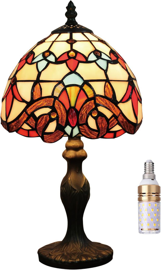 Table Lamp Tiffany Style 8 Inch Stained Glass Lampshades Small Bedside Lamp Reading Antique Desk Light Livingroom Bedroom Office Vintage Art Decor(Color:A-8)