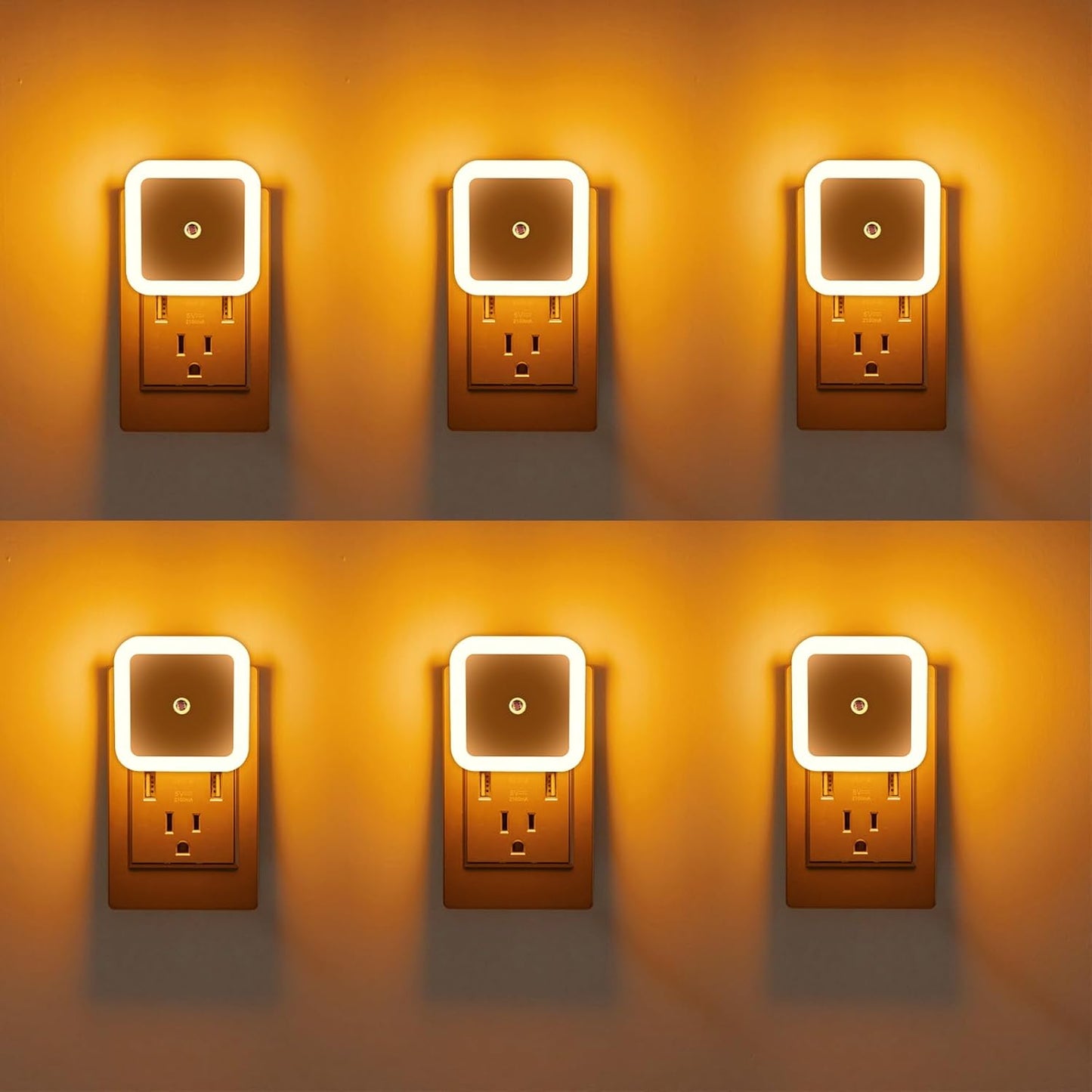 KINUR 6 Pack Night Light, LED Night Lights Plug into Wall with Dusk to Dawn sensors, Plug in Night Lights for Kids Room, Bedroom, Bathroom, Baby Nursery,Stair Lights, Hallway Light, Amber Color