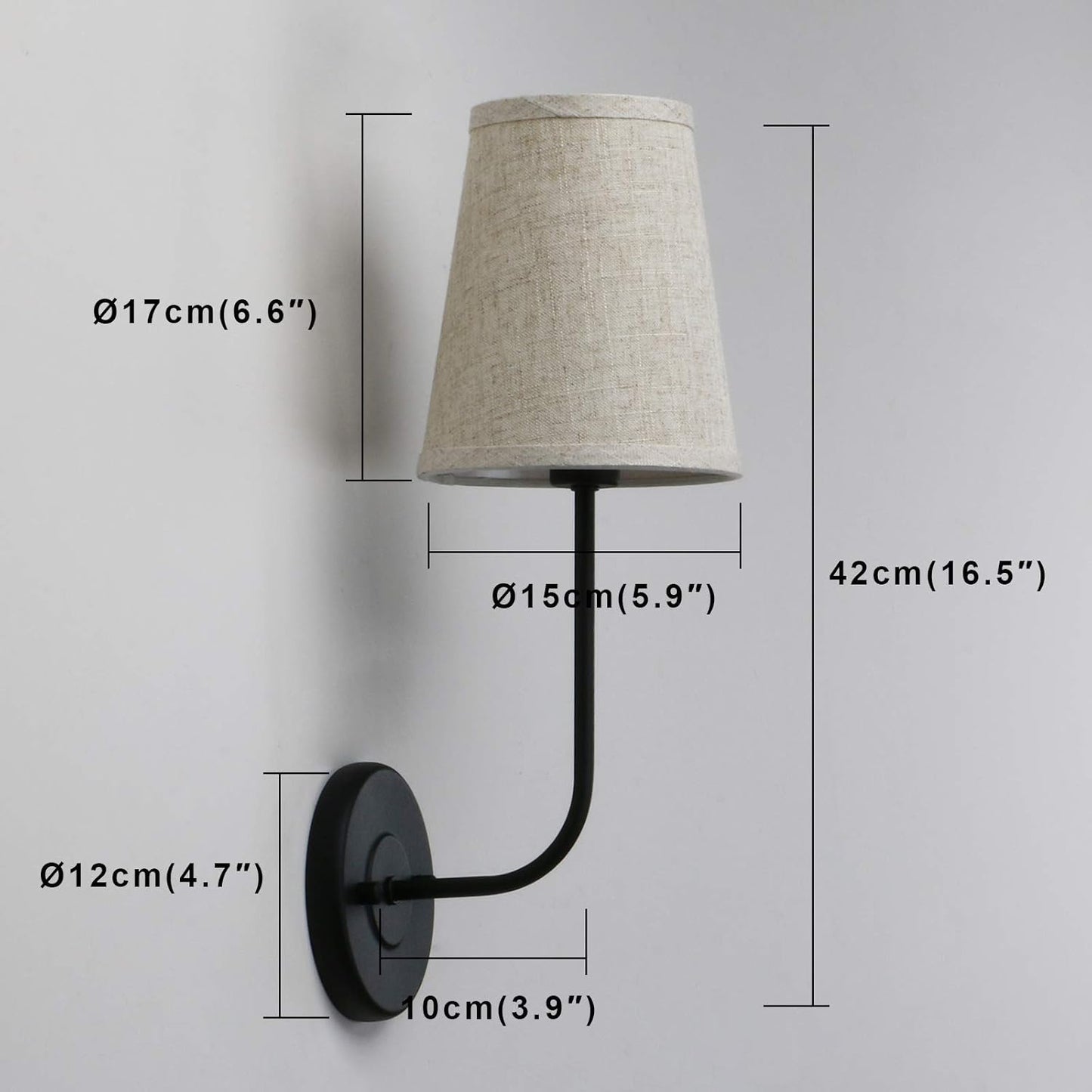 Pathson Set of 2 Vintage Wall Sconces Linen Fabric Shade, Hardwired Bathroom Vanity Lights Dark Black Finish, Industrial Wall Mounted Fixture for Bedroom Living Room (Black)