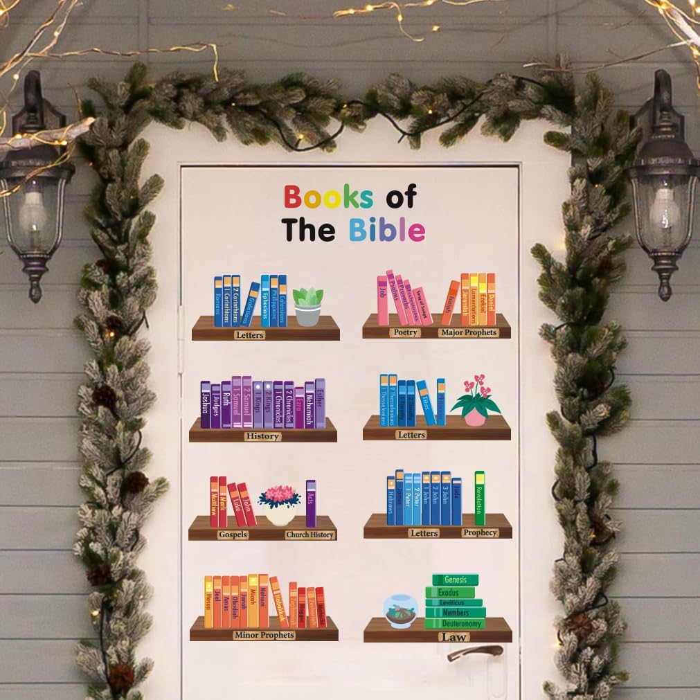 IARTTOP Book of Bible Wall Decor Sunday School Decorations for Christian Classroom Decor Book of The Bible Poster Wall Decal Bible Religious Wall Sticker for Door Bulletin Board Kids Room Decoration