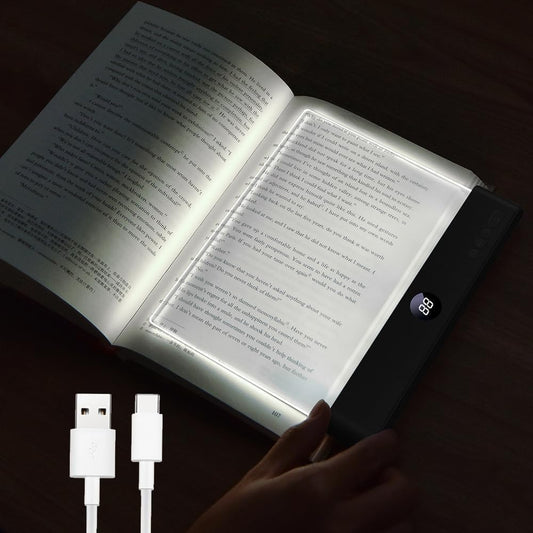 Book Light, 3 Color Adjustable LED Flat Reading Light, Rechargeable Clear Panel Plate Lamp with Timer & Memory Function, Bedside Lamp Book Lovers Gifts for Boys and Girls Women Man (Black)