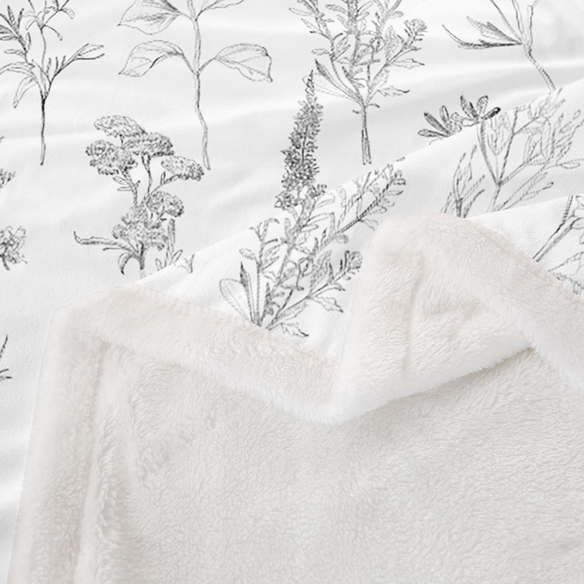 Botanical Throw Blankets,Flower Leaves Pattern Fleece Blanket,Kids Girls Boys Adult Nature Plants Bohemian Fuzzy Blankets Rustic Farmhouse Sherpa Blanket Chair Sofa Bed Decor,30"×40"