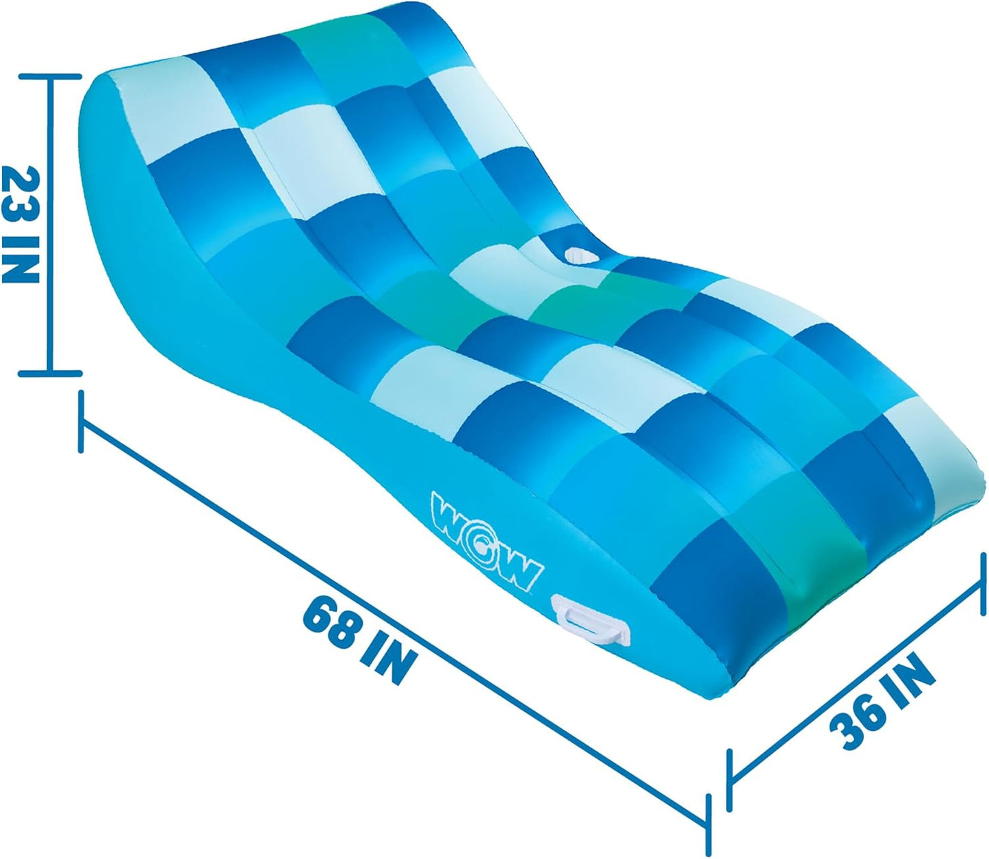 WOW Sports Inflatable Chaise Lounge - 68 x 36 in - Cup Holder - Pool & Lake Float for Adults