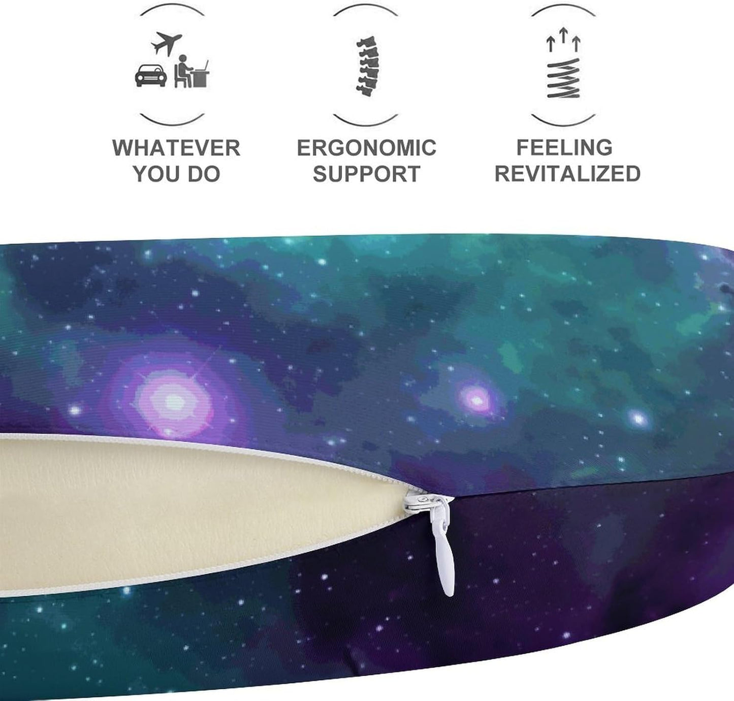 Green Blue Purple Galaxy Neck Pillow Memory Foam U Shaped Pillows Portable Pillows for Shoulder Travel Head Support Pillow with Concealed Zipper for Airplane Car Home Office
