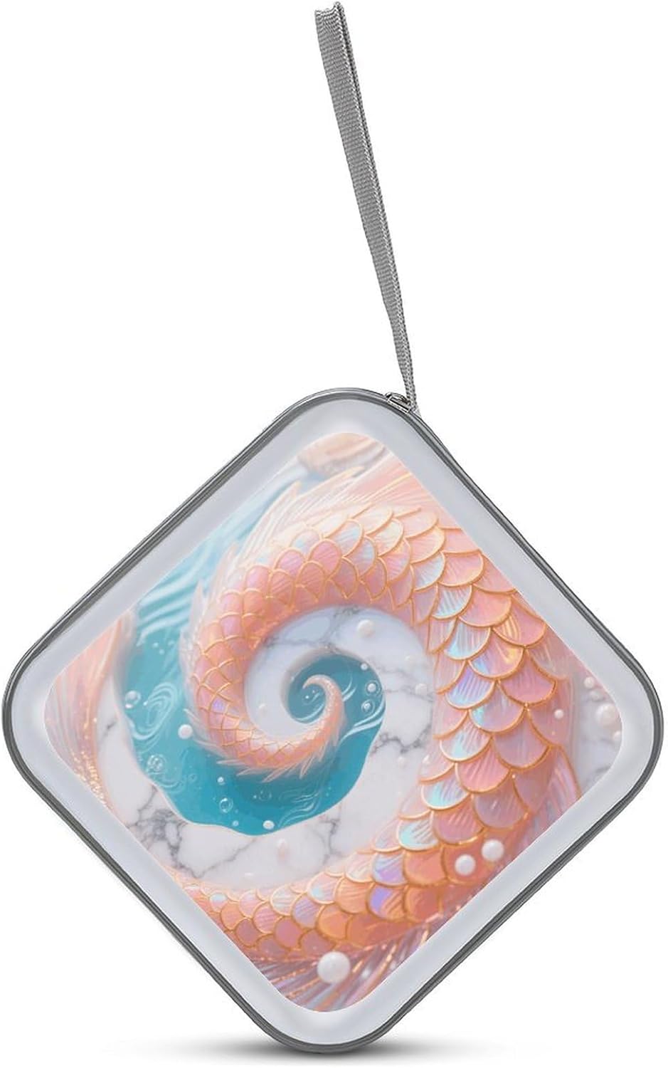 Mermaid Fish Scales Marble CD Case Portable Zipper CD Case 40 Capacity Hard Plastic DVD Cases Holder Large Storage Disc Wallet Bag for Car Home Travel DVD Collection Bag